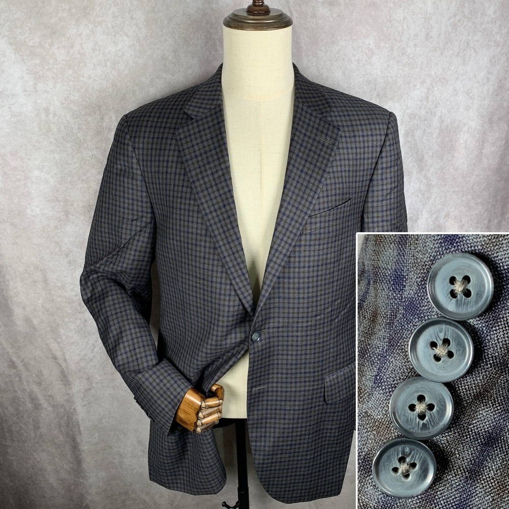Peter Millar Blazer Jacket Men 44T Gray Check Sport Coat Wool Suit